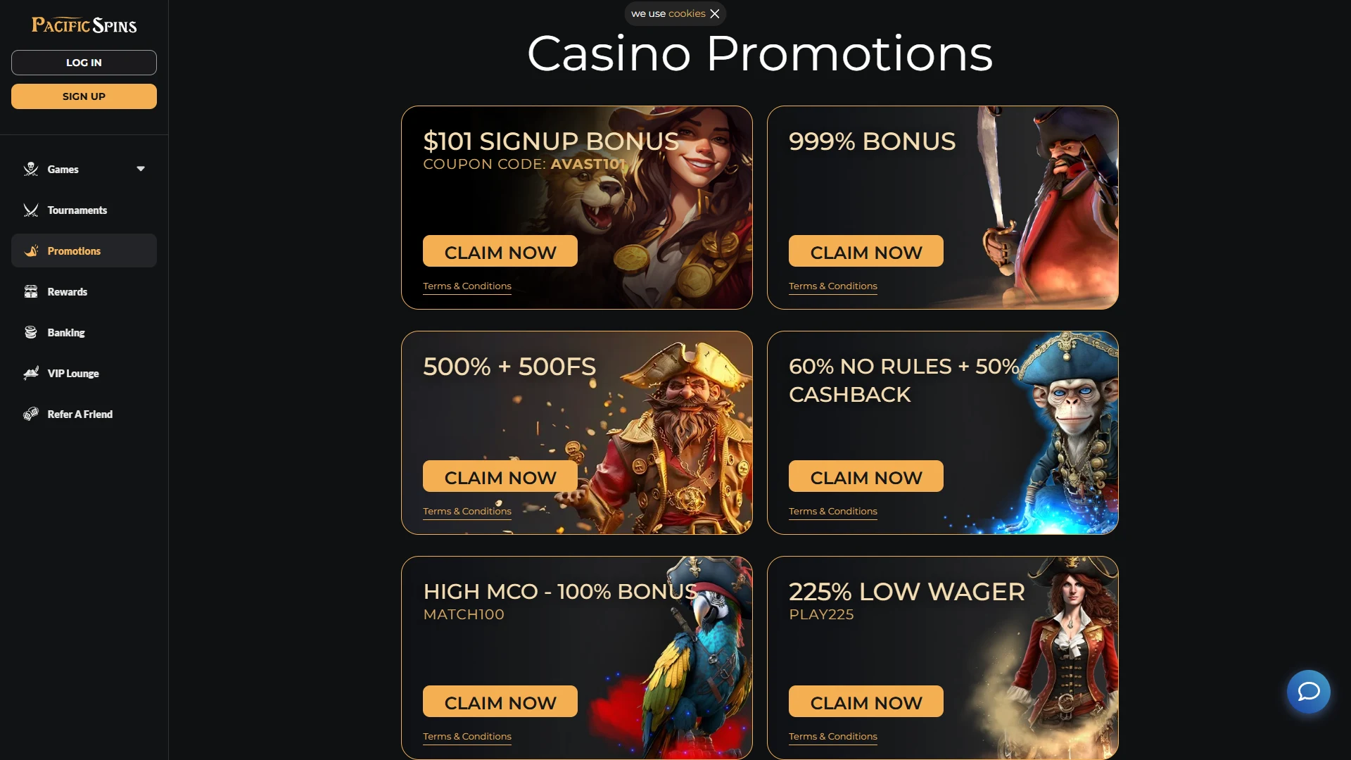 Pacific Spins promotions page