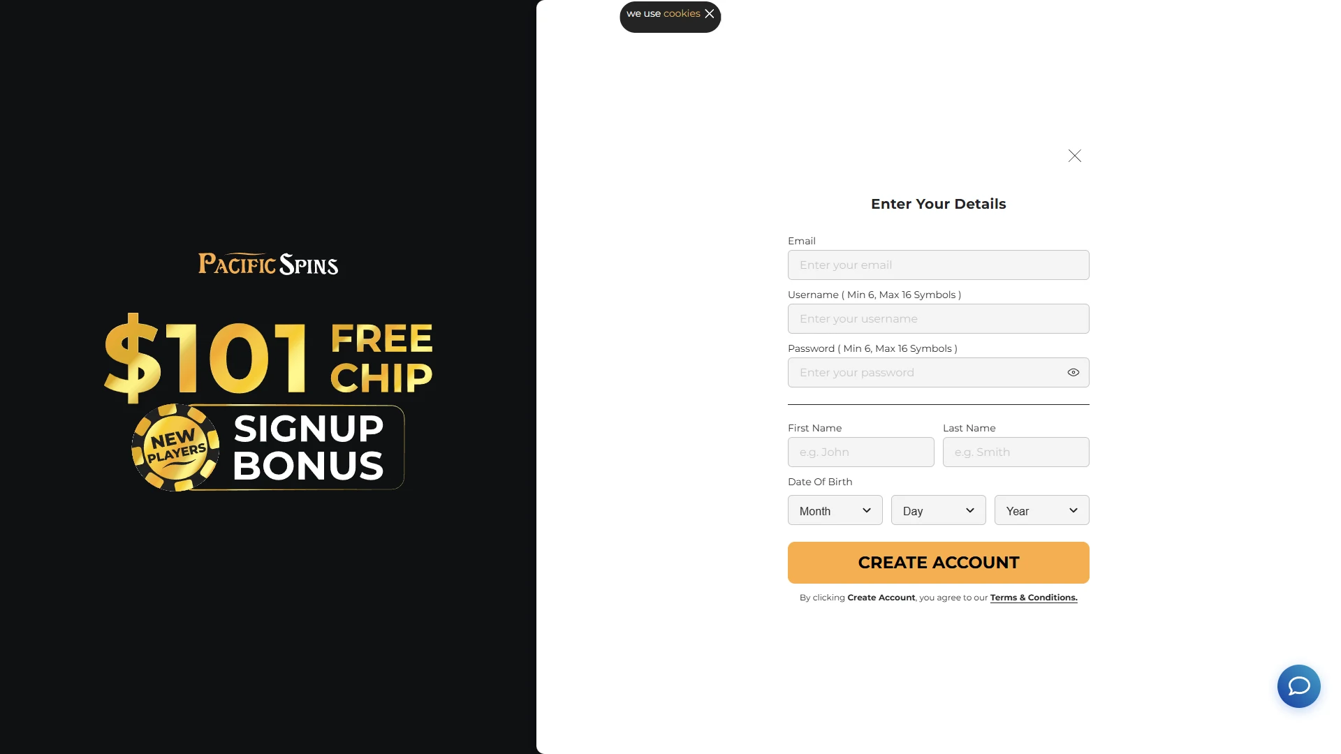 Pacific Spins registration form